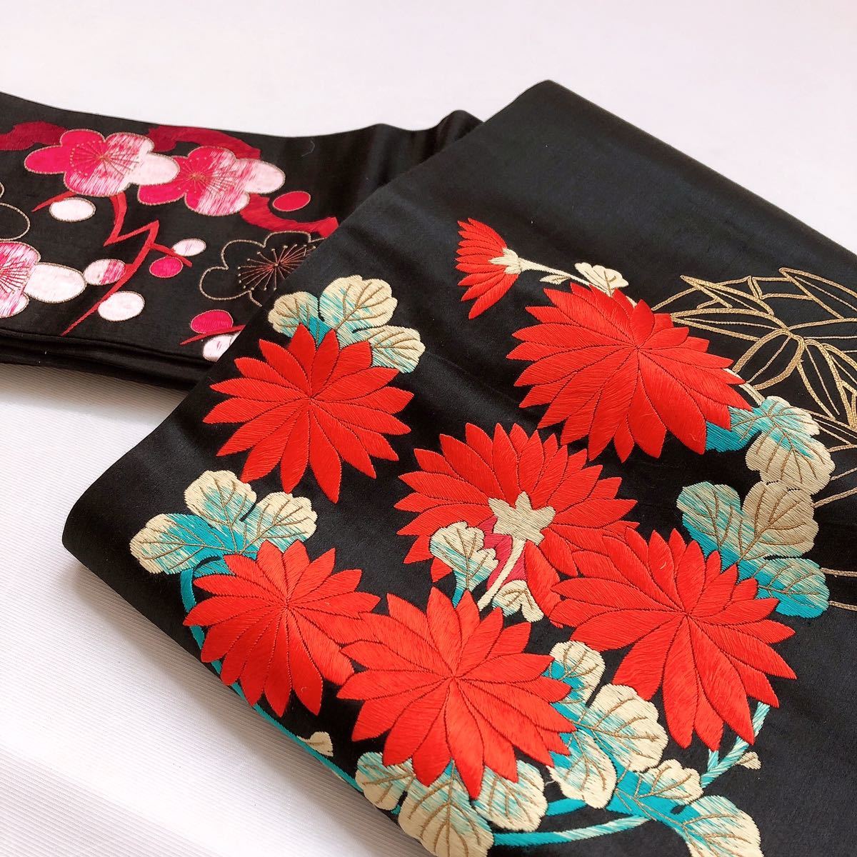 NO-243 名古屋帯 アンティーク 花柄 華柄 マーガレット 金駒刺繍