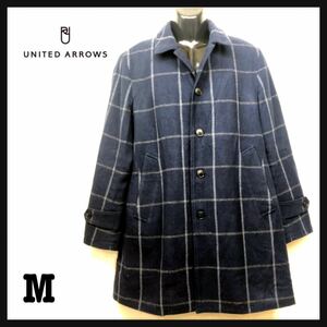 即決★UNITED ARROWS★ユナイテッドアローズ★メンズ★シングルコート★ハーフ丈★チェック★格子柄★ネイビー★濃紺★Mサイズ★