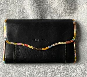 Paul Smith　ポールスミス　カードケース　折財布型　マルチストライプ　黒　ブラック　レザー　革