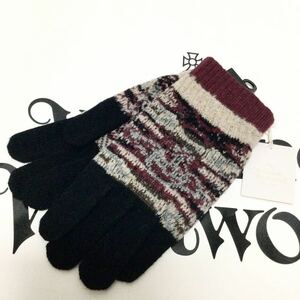 送料込●新品●Vivienne Westwood ウールニット手袋 黒×ワイン③メンズフリー オーブマーク ヴィヴィアンウエストウッド ビビアン