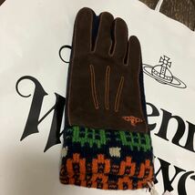 送料込●新品●Vivienne Westwood 羊革手袋 裏地ニット スエード紺×茶 メンズ 24cm ヴィヴィアンウエストウッド ビビアン レザー_画像9