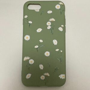 iPhone SE2.3 iPhone7/8スマホケース　小花柄　花柄　マーガレット　緑　グリーン　かわいい　癒し　カントリー　花