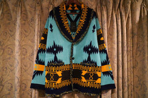  new goods *alaniALANUI 2022SS cashmere 100% fringe geo me Trick ja card knitted cardigan (XL) turquoise blue 