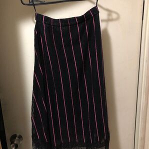 ジン・カトー ストライプデザインレースフレアースカート M