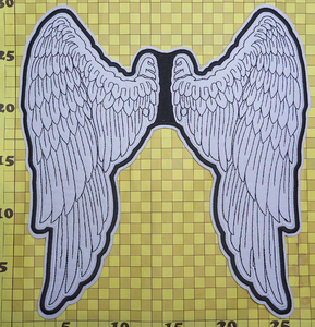 送料無料! エンジェル ウィング 天使の翼 D 特大 刺繍 ワッペン（天使の羽 バイカー ライダー