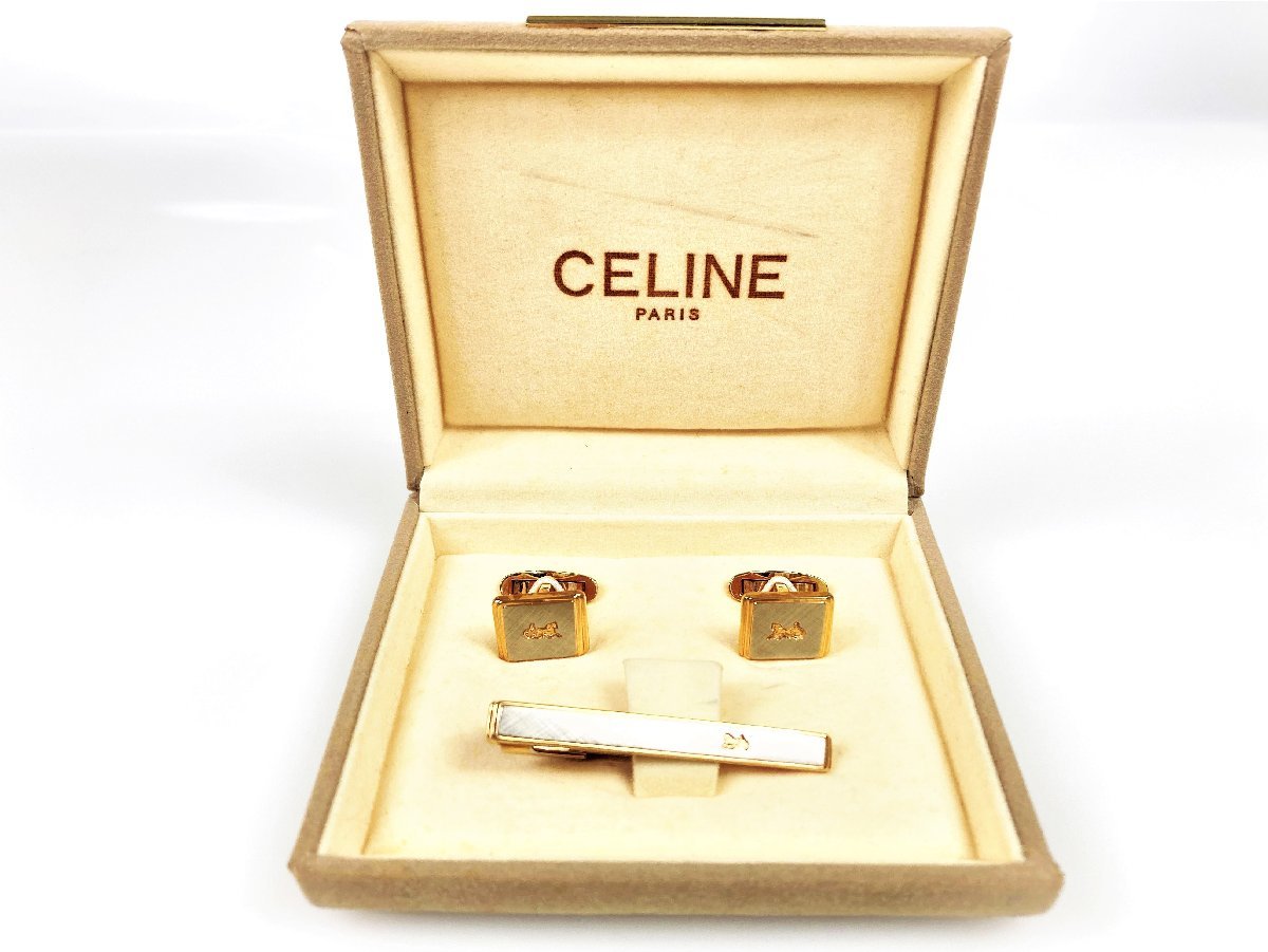 新品☆CELINE セリーヌ ヴィンテージ ゴールド 赤黒 タイピン ブローチ