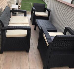  rattan style garden furniture set garden table set garden chair - furniture resin screw none [ body black × cushion white ]