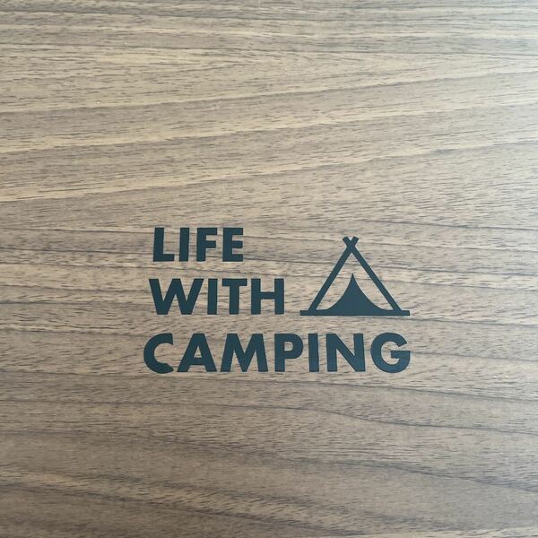 14. 【送料無料】 テント LIFE WITH CAMPING カッティングステッカー キャンプ アウトドア 黒【新品】