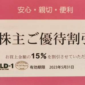 カンセキ 株主優待券 15％OFF券 1枚 送料無料 WILD-1 WILD-BARN 2023/05/31まで 匿名配送の画像1