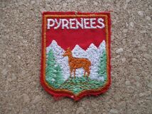 70s ピレネー山脈PYRENEES ワッペン/刺繍ビンテージ山脈PATCH鹿BADGE登山シカしかヨーロッパ山登りPATCH紋章ハイキング旅行エンブレム D①_画像1