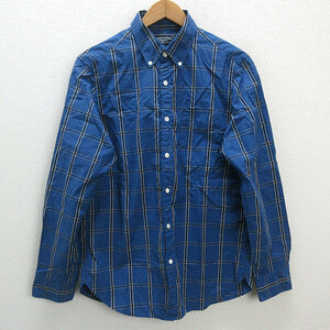 a■ユナイテッドアローズ/Green Label Relaxing チェック柄 長袖BDシャツ【M】青/MENS/83【中古】