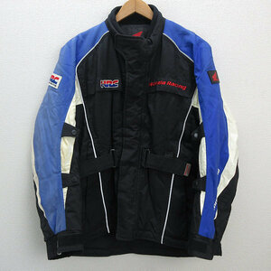 y■ホンダレーシング/HONDA Racing 中綿入り バイクジャケット■黒/青【メンズM】MENS/8【中古】