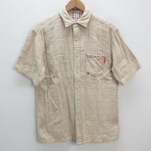 s■日本製■ミキハウス/mikihouse ガーゼ生地 半袖シャツ【M】ベージュ系/MENS/130【中古】