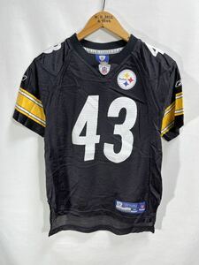■ 子供用 Reebok NFL Pittsburgh Steelers #43 POLAMALU ユニフォーム フットボール Tシャツ サイズM 古着 スティーラーズ アメフト ■