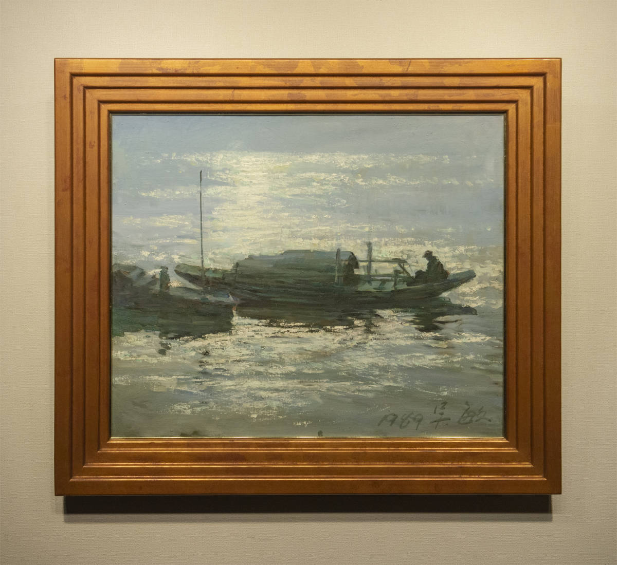 吴博石 1989 年船海景油画 带框 真品保证 中国现代绘画 当代艺术, 绘画, 油画, 自然, 山水画