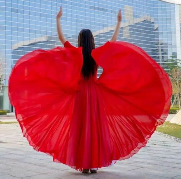 赤色オリエンタルダンススカートスイングベリーダンス女性パフォーマンス衣装720度ダンス衣装フルサークルマキシスカート