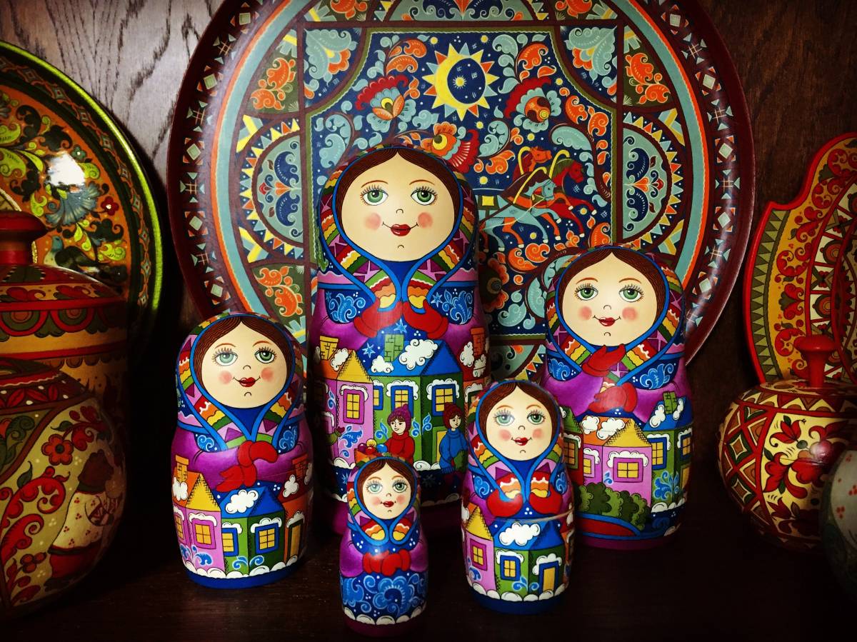 Russian miscellaneous goods ☆ Winter Matryoshka Winter (5P) H18cm Made by Olga Zabaykina Arkhangelsk Christmas, handmade works, interior, miscellaneous goods, ornament, object