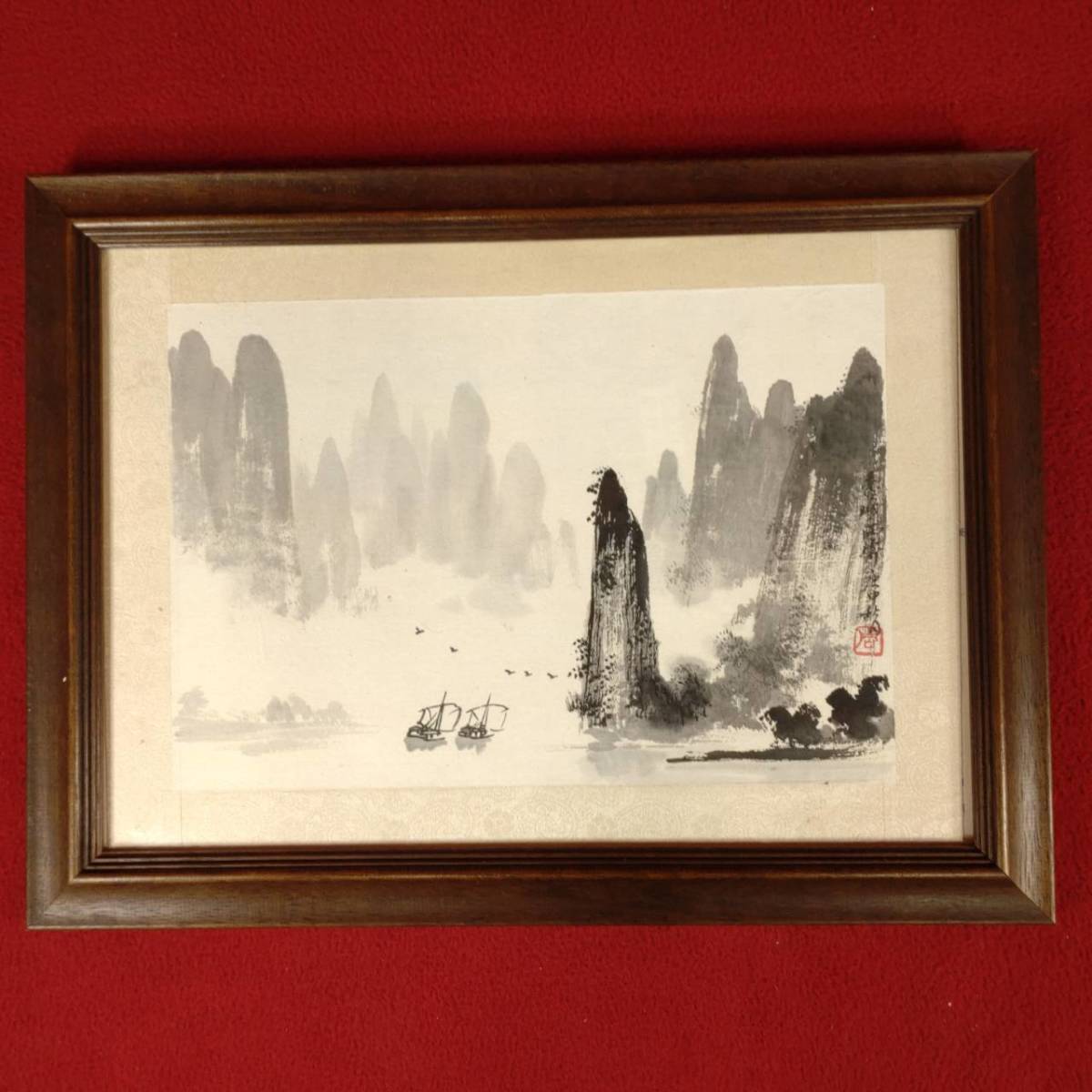 ダークブラウン 茶色 水彩画 風景画 中華人民共和国 画家 婁中國 直筆