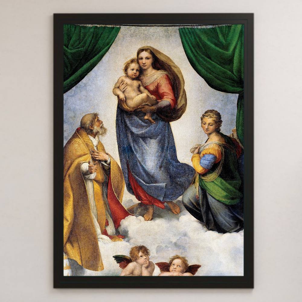 Raphael's Sistine Madonna Painting Art Glossy Poster A3 Bar Cafe Classic Interior Religious Painting Old Testament Christ Mary, residence, interior, others