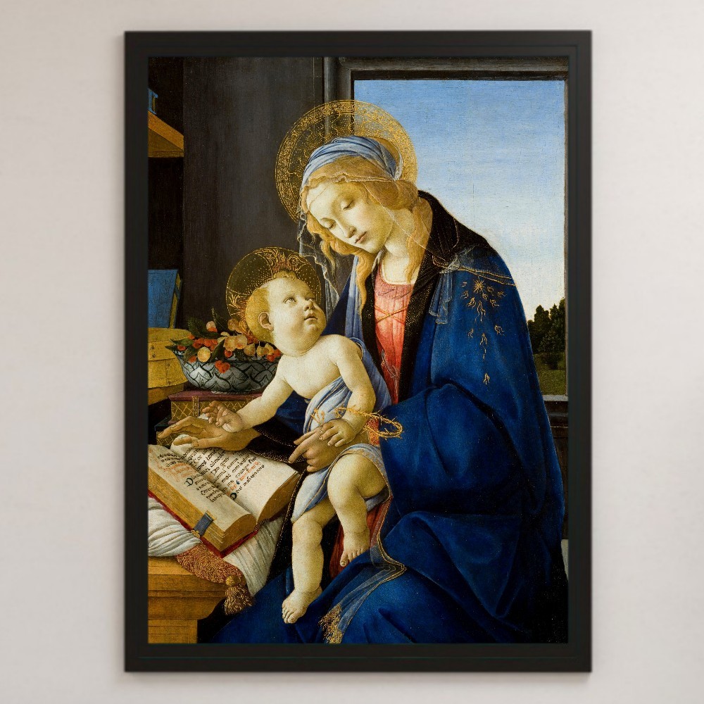 Botticelli's Madonna and Child (Virgin of the Book) Painting Glossy Poster A3 Bar Cafe Classic Interior Religious Painting Icon Painting Bible Mary Christ, residence, interior, others