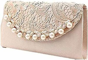  new goods * large grain pearl. party bag * Gold clutch bag dress satin ground 