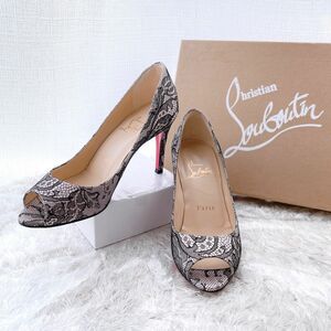 クリスチャンルブタン　レース　サンダル　ヒールパンプス　オープントゥ　希少美品 Christian Louboutin イタリア製