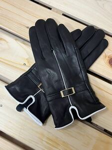 * new goods * leather gloves lady's leather glove ram leather gloves reverse side nappy warm! original leather belt attaching! standard black 