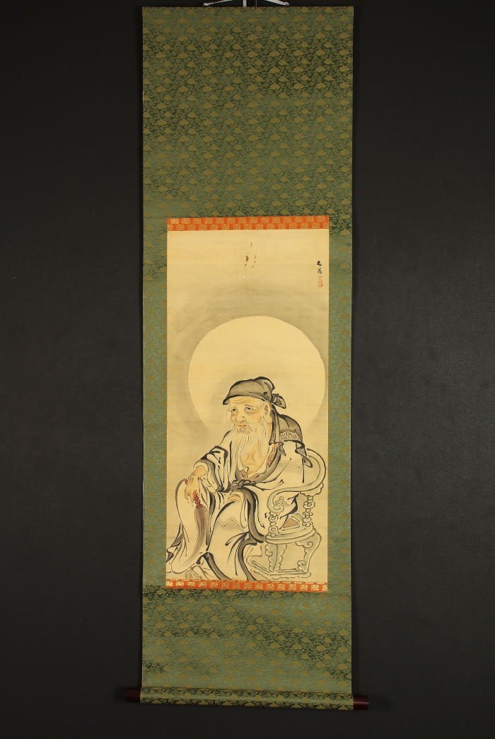 オンラインストア売上 模写 室町-江戸時代 水墨画 仙人と鹿図 肉筆保証