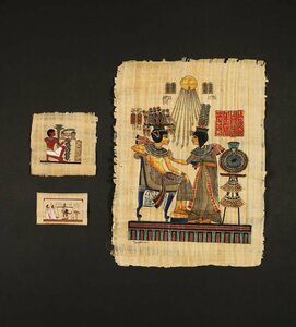 【模写】【一灯】nb5098 マクリ三枚組 エジプト古代壁画写し, 絵画, 日本画, 人物、菩薩
