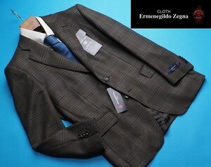 新品12.9万円 大手百貨店扱い 秋冬『Ermenegildo Zegna ゼニア Heritage 伊製生地』ウール100% チェック柄 ジャケットAB5茶(E) 3053050