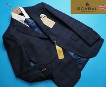 新品14.3万円 大手百貨店扱い 日本製『Scabal スキャバル 英国製生地』ウール100% サキソニー チェック柄 ジャケットA5紺(B) 4002380 1点物_画像1