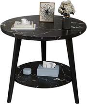 55 大理石調 サイドテーブル 2段 黒 防水 防汚 高級感 コーヒー_画像1