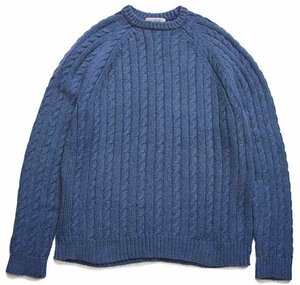 ★00s J.CREW ケーブル編み コットン×ウール×ナイロンニット セーター ブルーグレー L★オールド フィッシャーマン オーバーサイズ