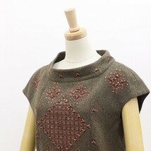 ◆Max Mara STUDIO マックスマーラ スパンコール装飾 刺繍 ウール 半袖 ワンピース ブラウン_画像3