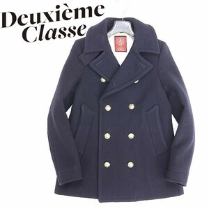 ◆Deuxieme Classe ドゥーズィエムクラス ROYALE MANTEAU メルトン ウール Pコート 紺 ネイビー 38