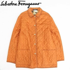  Vintage *Salvatore Ferragamo Salvatore Ferragamo lining total pattern silk 100% quilting jacket coat orange XL