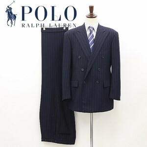 ◆POLO RALPH LAUREN ポロ ラルフローレン ピンストライプ柄 ウール ダブルブレスト スーツ 紺 ネイビー 96A7