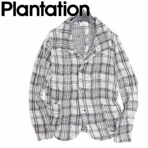 ◆Plantation プランテーション イッセイミヤケ チェック柄 シワ加工 ウール ニット シャツ ジャケット グレー M