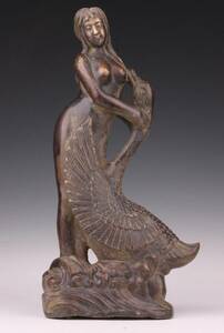 ◆昭和レトロ/古い青銅コレクター彫像 置物 高さ30cmクレーン美女性収集品/美術 /東洋彫刻 /68
