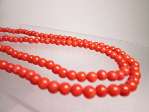 *G SILVER red .. sphere 5mm2 ream. long necklace 38g