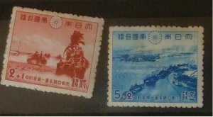 【記念切手】４枚組　大東亜戦争1年 パターン半島の戦車,真珠湾攻撃 二枚1942発行+赤十字条約成立75年 地球と赤十字 佐野常民2枚1939.11.15