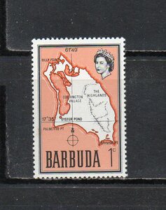 181372 バーブダ 1968年 普通 国王エリザベス２世肖像と島の地図 1ｃ 未使用NH