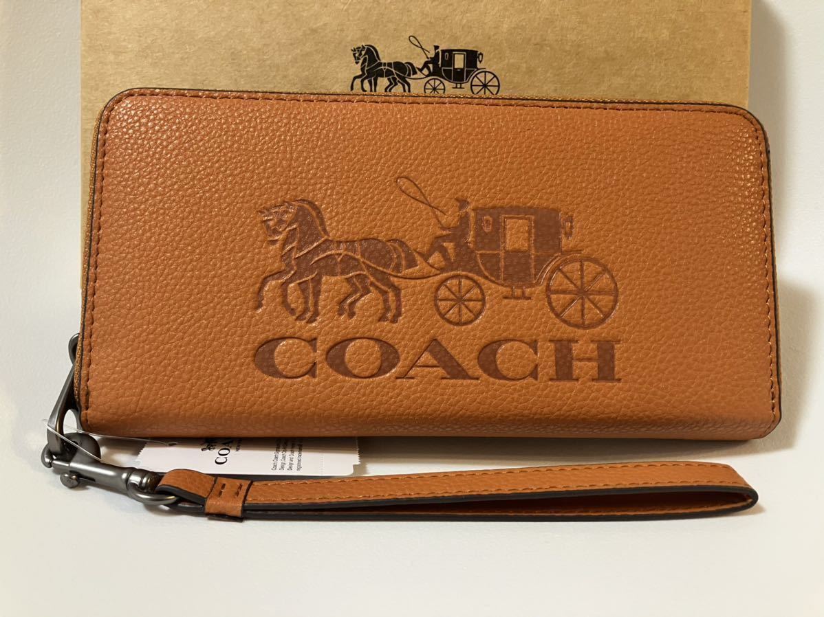 2021年春の COACH 新品 ジンジャー 馬車 レディース コーチ 長財布 茶