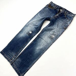 ARMANI EXCHANGE ☆ イケてるダメージ加工◎ ブーツカット デニムパンツ ブルー ジーンズ W29 大人 アルマーニ エクスチェンジ■JS286