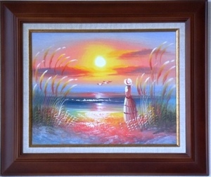 Art hand Auction 絵画 油絵 肉筆 風景画 夕日を眺める花嫁 M25B F6 国内での販売は他ではありません｡海外で現品買い付けした作品です｡, 絵画, 油彩, 自然, 風景画