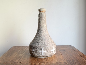 アンティーク雑貨花器 キリスト教 ヴィンテージデザイン 陶器聖水ホーリーウォーターボトル フラワーベース（H22.5cm） 花瓶 クロス ポット