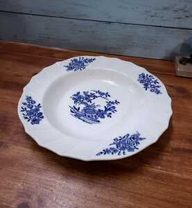 英国アンティーク Cauldon コウルドン スーププレート 深皿 26cm 花リム インテリア コールドン イギリス製 花柄 ホワイト×ブルー 4