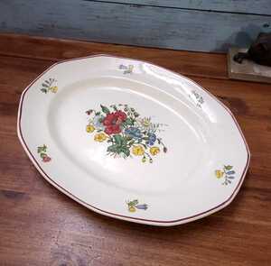  Germany antique VILLEROY&BOCH METTLACH oval plate large plate tray floral print Villeroy & Boch France made 