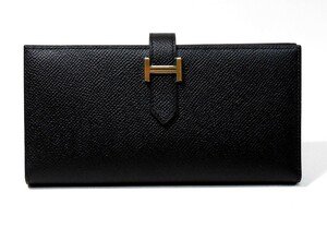 エルメス 長財布 ベアン・スフレ ブラック ゴールド金具 エプソン HERMES PORTEFEUILLE BEARN SOUFFLET VEAU EPSOM H039785CC 89 NOIR