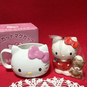  Kitty * Hello Kitty *2 point set * savings box * bear ..* character mug * face type * ceramics * pink Showa Retro that time thing * Sanrio 